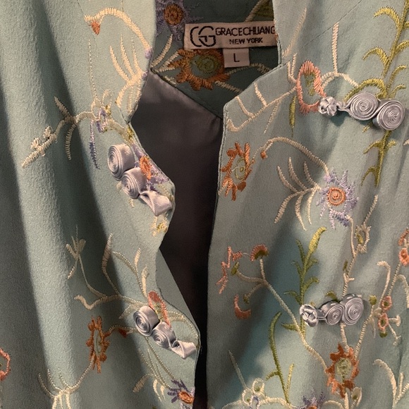 Boutique silk embroidered jacket unique greenish blue - Picture 2 of 3